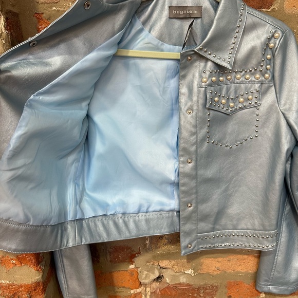 Bagatelle metallic baby blue jacket with pearls - Picture 4 of 4